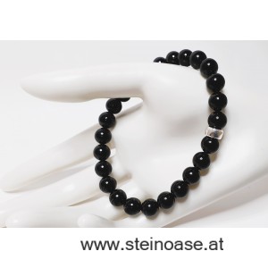 Herren Armband SCHÖRL Turmalin, 8mm, Silber, Gr.XL